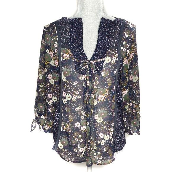 Zara Tops - Zara Blouse Tie Front Elbow Length Sleeve Floral